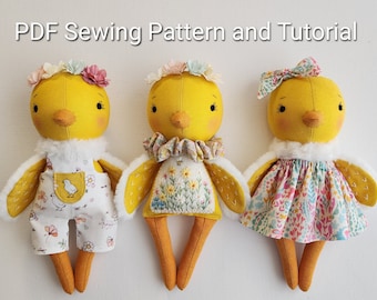 Embroidered Chick Doll Pattern - Digital pdf Doll Sewing Pattern