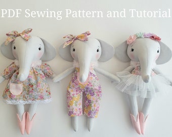 Elephant Doll Sewing Pattern - Digital pdf Doll Sewing Pattern.