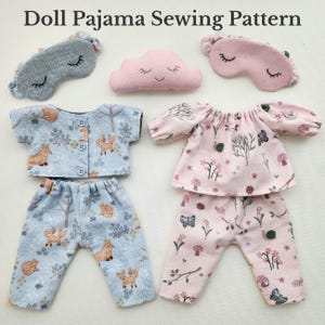 Tutorial PDF per cucire un pigiama per bambole, mascherina per dormire e cuscino per bambole da 14 pollici