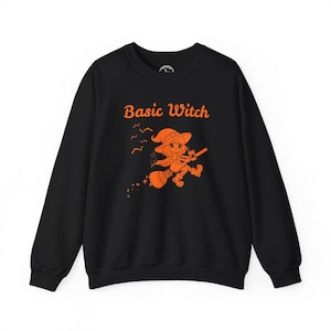 Enkel häxtröja med rund hals | Vintage Halloween-grafik, höstens essentials