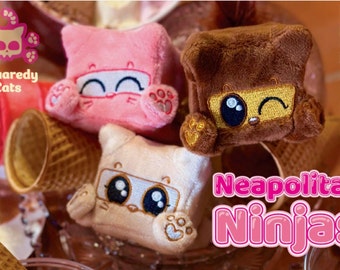 Squishy Neapolitan Ice Cream Ninja mini plushies by Squaredy Cats (set of 3)