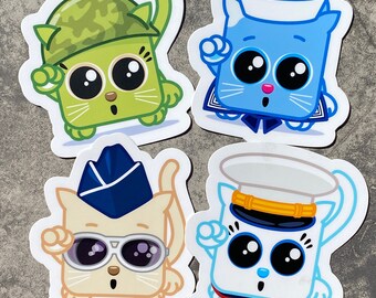 Military branches Squaredy Cats stickers (set of all 4) Includes Army, Navy, Air Force, and Marines armed forces