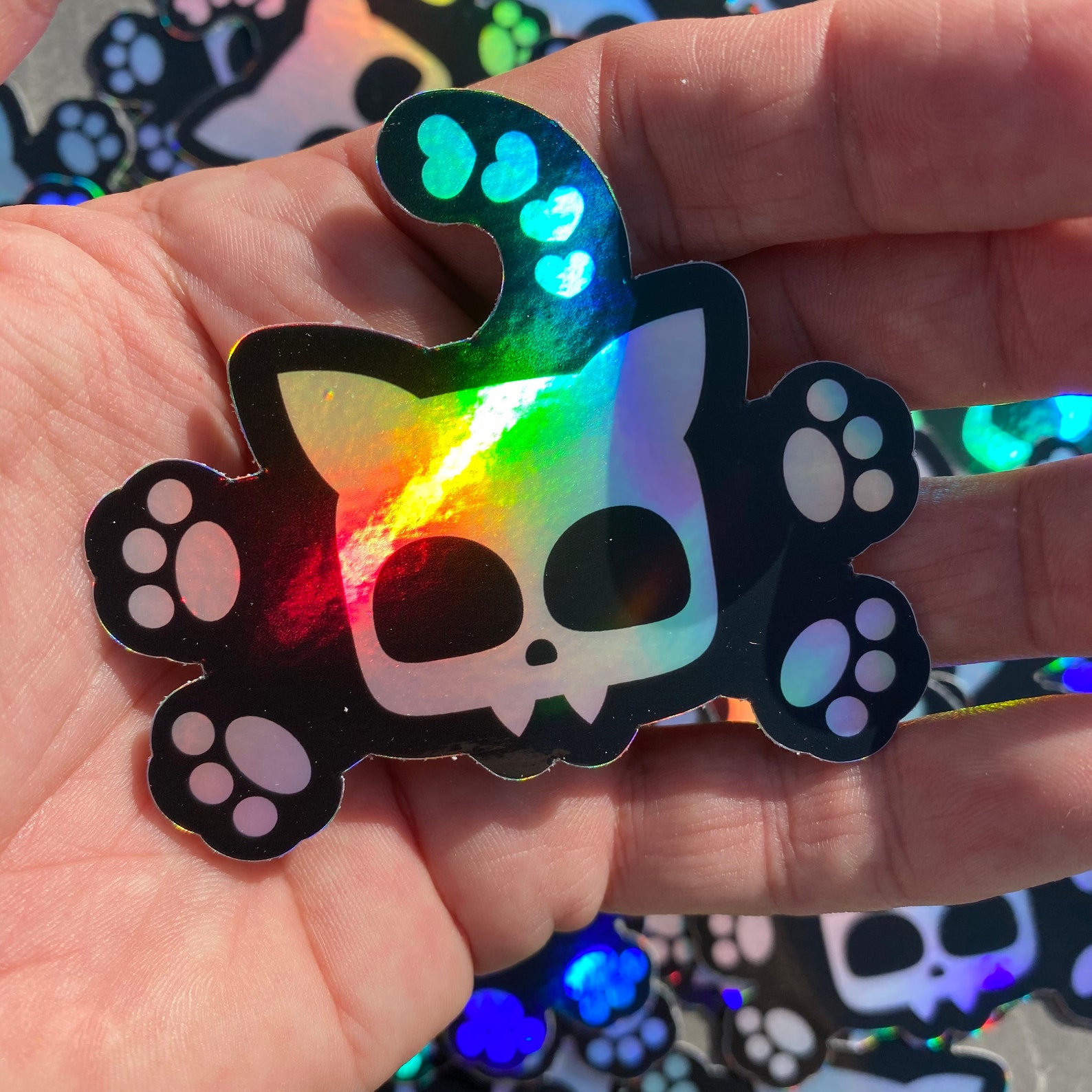 Holographic Cat Skull Sticker Squaredy Cats logo sticker Etsy