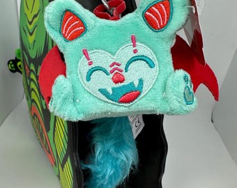 Sweet teal kawaii mini plush bat with plastic clip by Squaredy Cats