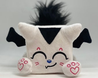 Batsy the spoopy cute white and black bat plush kitty by Squaredy Cats