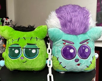 Spooky Kawaii Frankenstein & Bride of Frankenstein stuffed decor pillow plushies bundle by Squaredy Cats