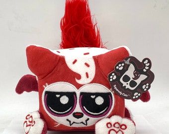 Carmina, the Red Velvet Vampire spoopy horror plush kitty by Squaredy Cats (better than cake)