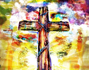 Christian Cross Art Print, Cross Art, Christian painting