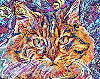 Cat Art, Feline Art Print, Pet painting