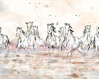 Horses Running Art, Wild Horses Print, Horse Wall Art