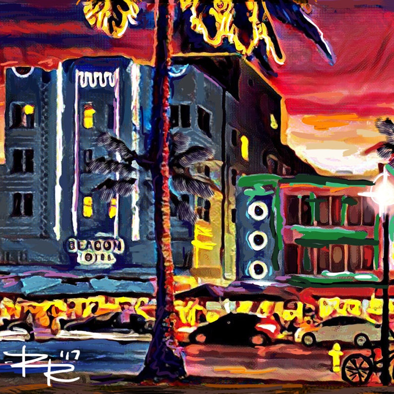 South Beach Art Print Miami Art Colorful Beach Painting Etsy