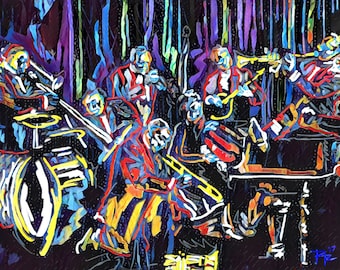 Jazz Art Print, Jazz Band Art, New Orleans painting