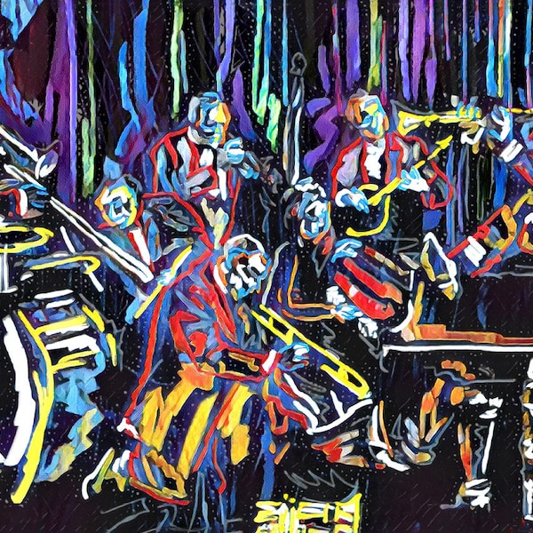 Impression d'art jazz, art de groupe de jazz, peinture de la Nouvelle-Orléans