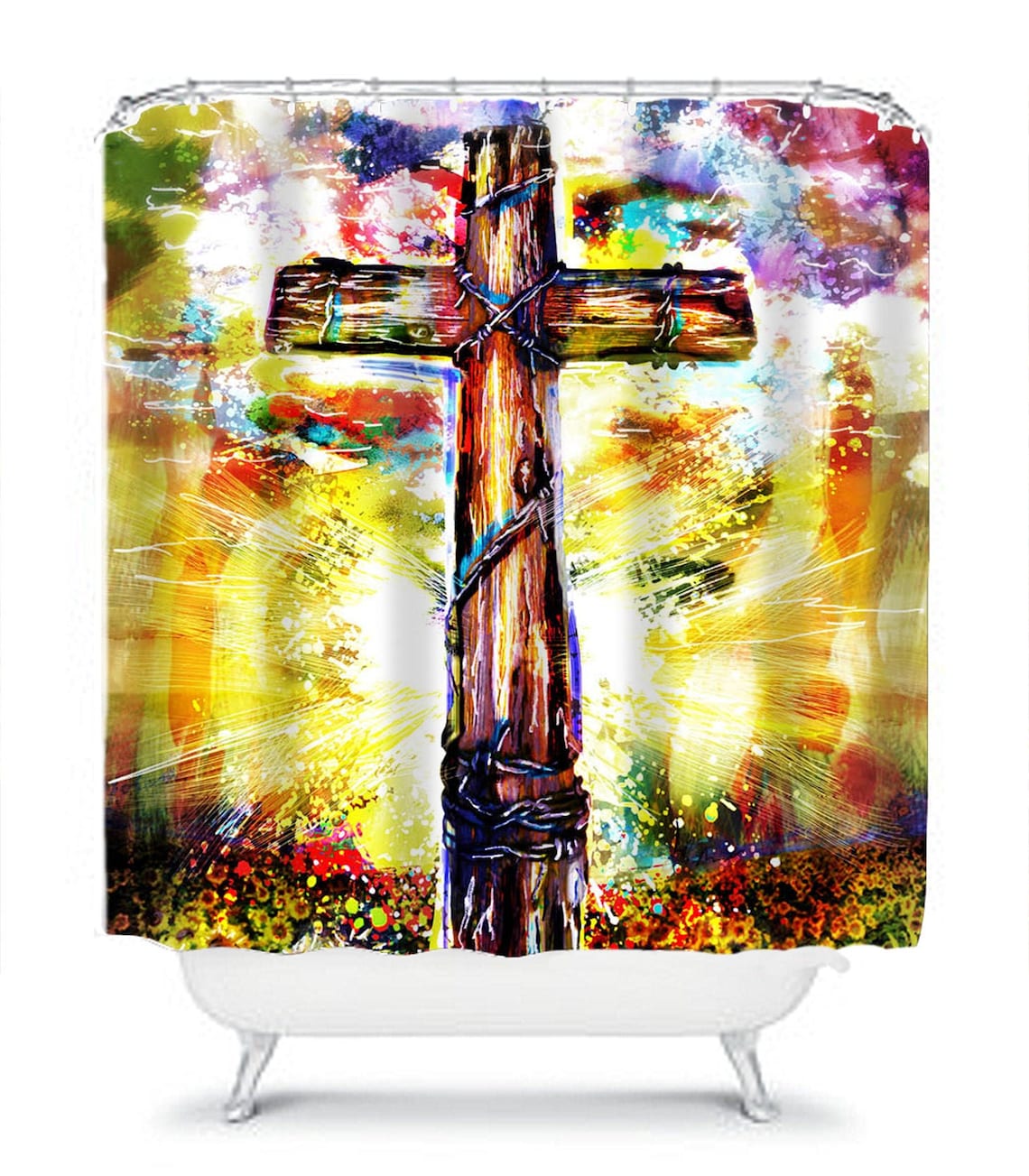 Christian Cross Shower Curtain Bed and Bath Decor Bathroom | Etsy