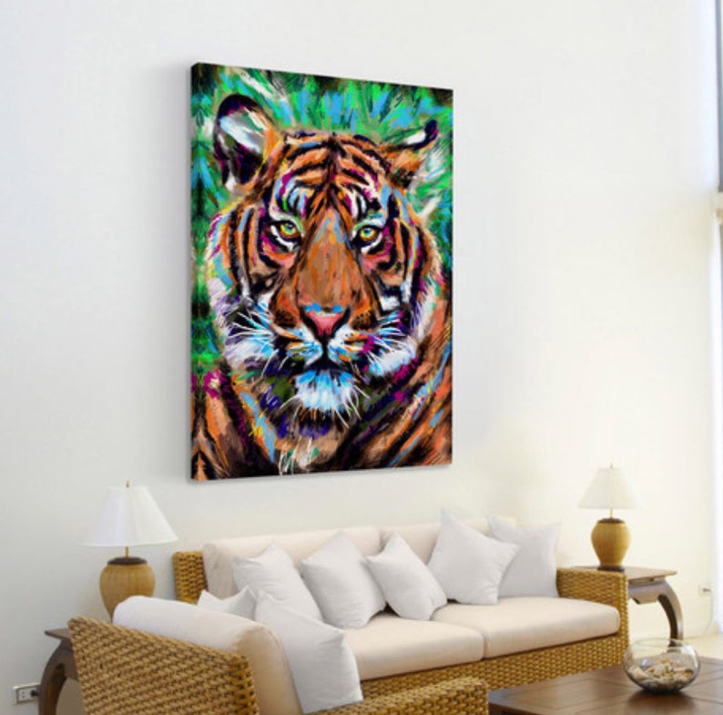 Tiger Art Jungle Cat Canvas Wild Animal Painting - Etsy