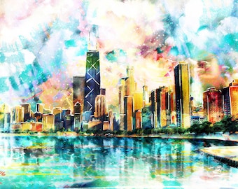 Chicago Art Print, Skyline art, City Artwork
