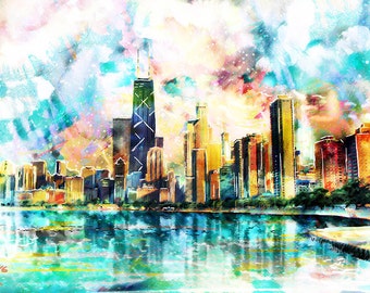 Chicago Art Print, Arte do horizonte, Arte da cidade