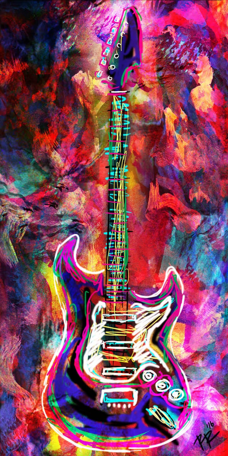 Guitar Canvas Art Rock N Roll Panoramic Painting Colorful Etsy