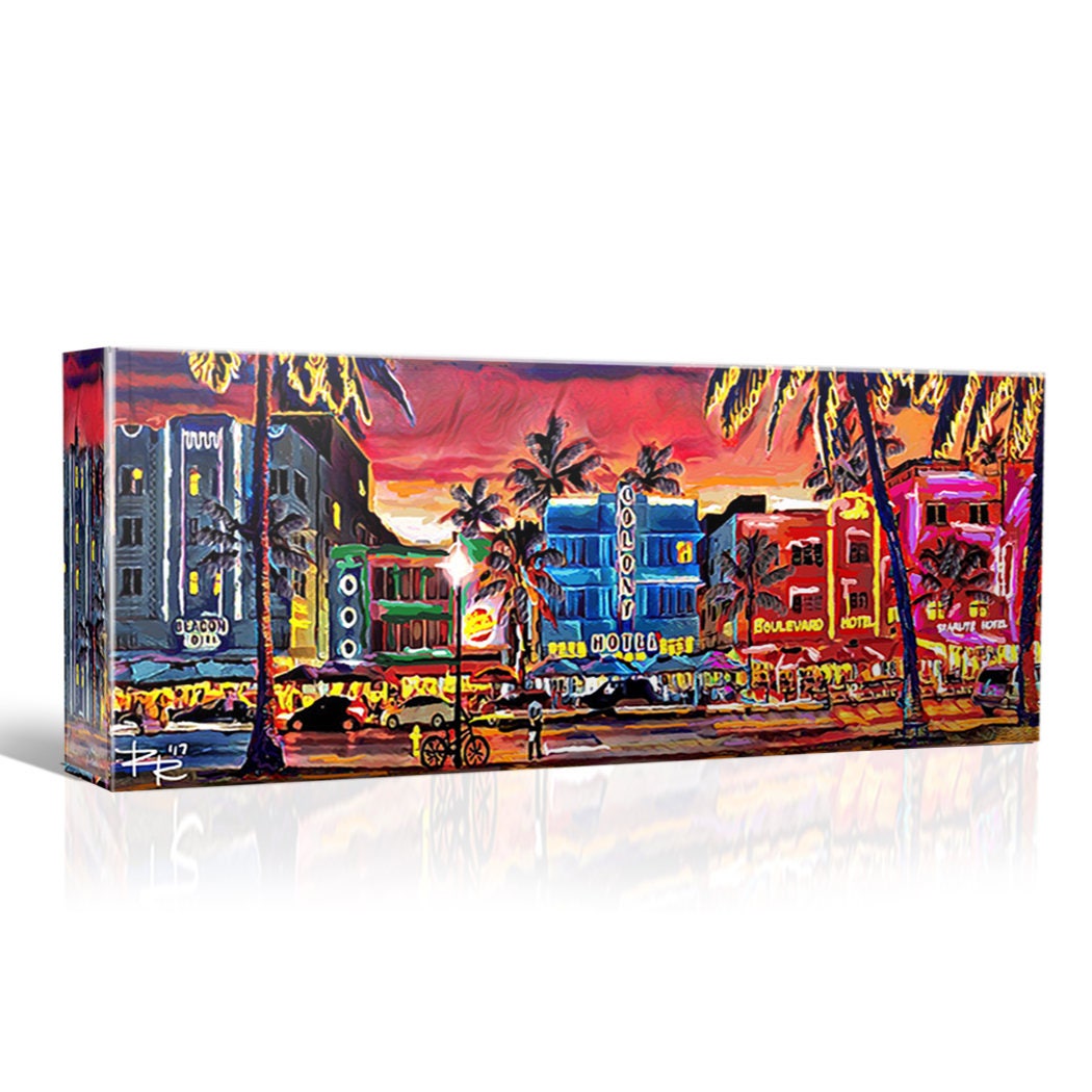 South Beach Canvas Art Miami Beach Panoramic painting on Etsy