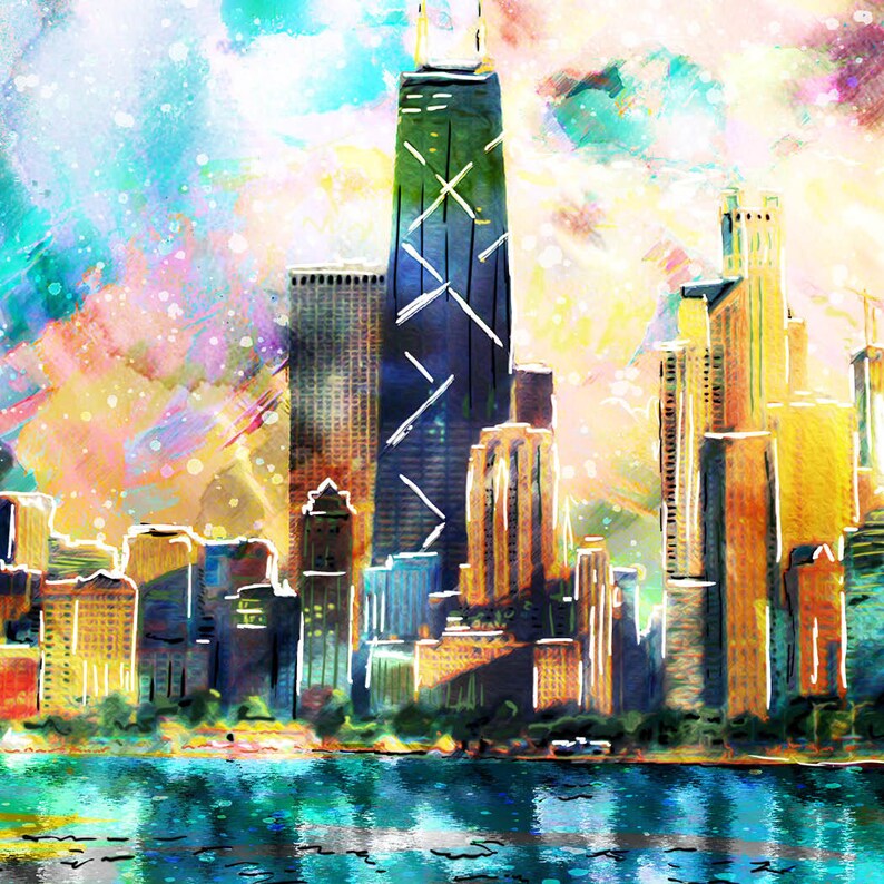 Chicago Painting Skyline Canvas City Artwork Etsy