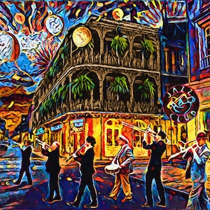 New Orleans Art Print, Mardi Gras-kunst, Franse wijk schilderij, stadsgezicht poster