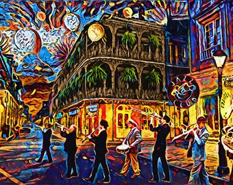 New Orleans Art Print, Mardi Gras  art, French Quarter Painting, Cityscape Poster