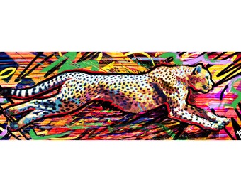 Cheetah Art Print, Wild animal art, Colorful Painting