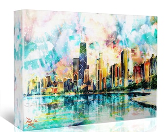 Chicago Painting, Skyline Canvas, City Artwork