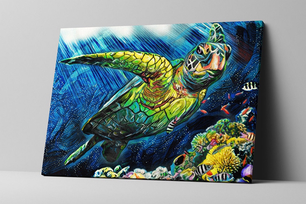 Sea Turtle Art Ocean Canvas Art Turtle Painting Canvas Print Etsy