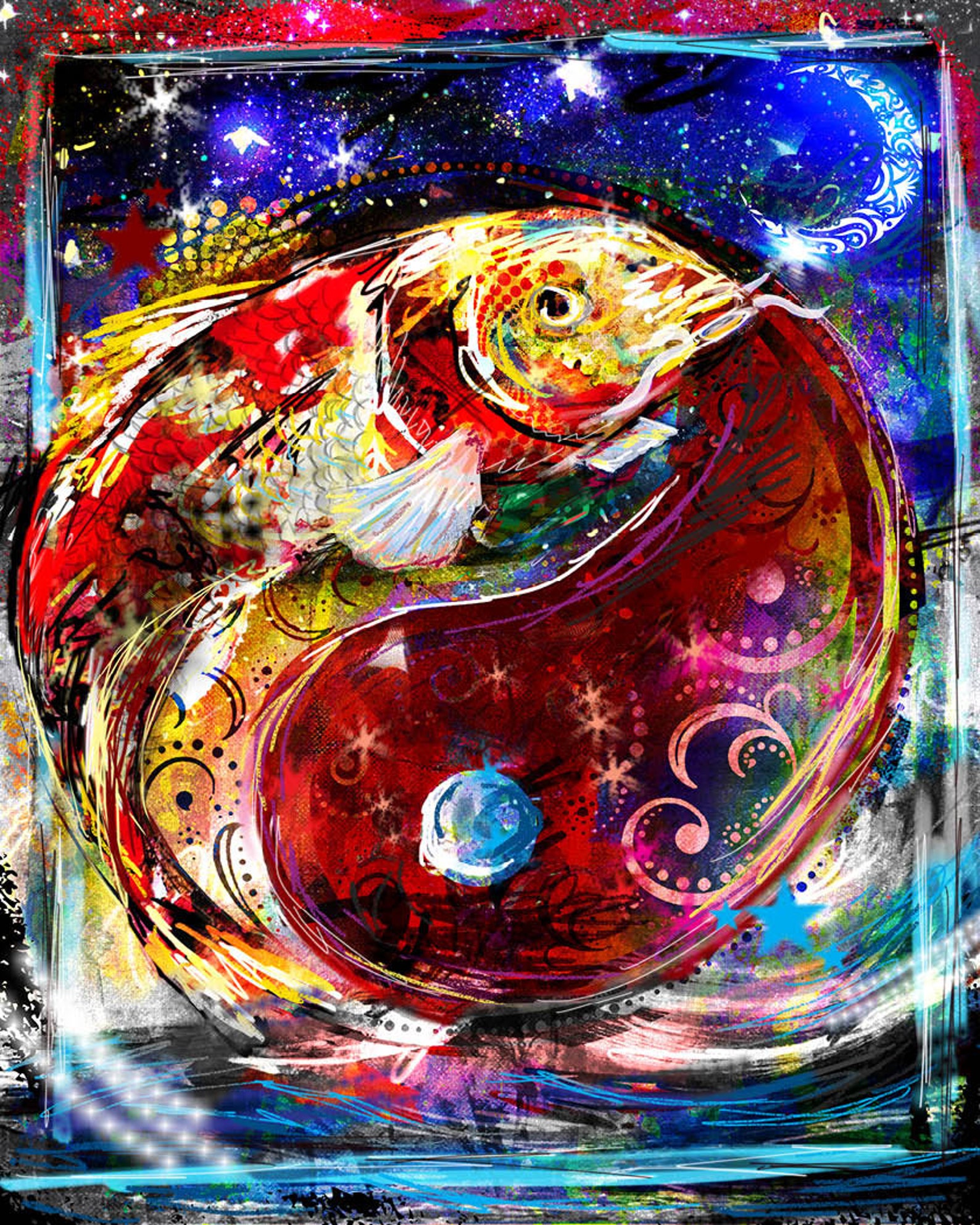 Ying Yang Painting Koi Artwork Chinese Art Koi Ying Yang Etsy