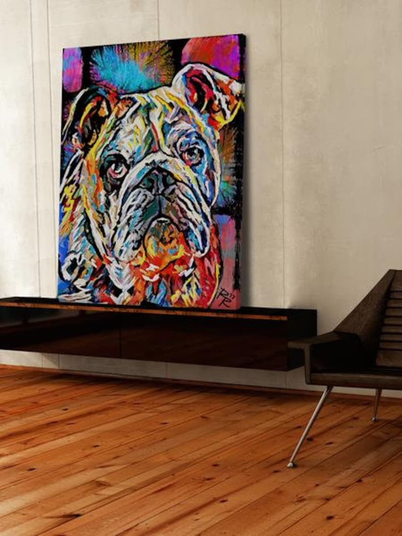 English Bulldog Painting Bulldog Canvas Print Pet Wall Art Etsy