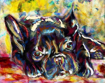 French Bulldog Art, Frenchie Art Print, Bulldog painting, Dog Painting, Pet Art