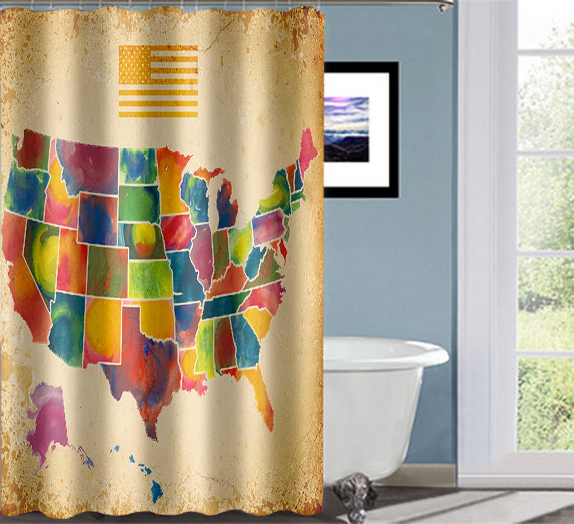 United States Map Shower Curtain United States Bed and Bath Etsy