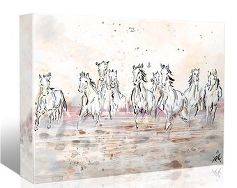 Horses Art, Equine art, Wild Horses Canvas, White Horse Painting