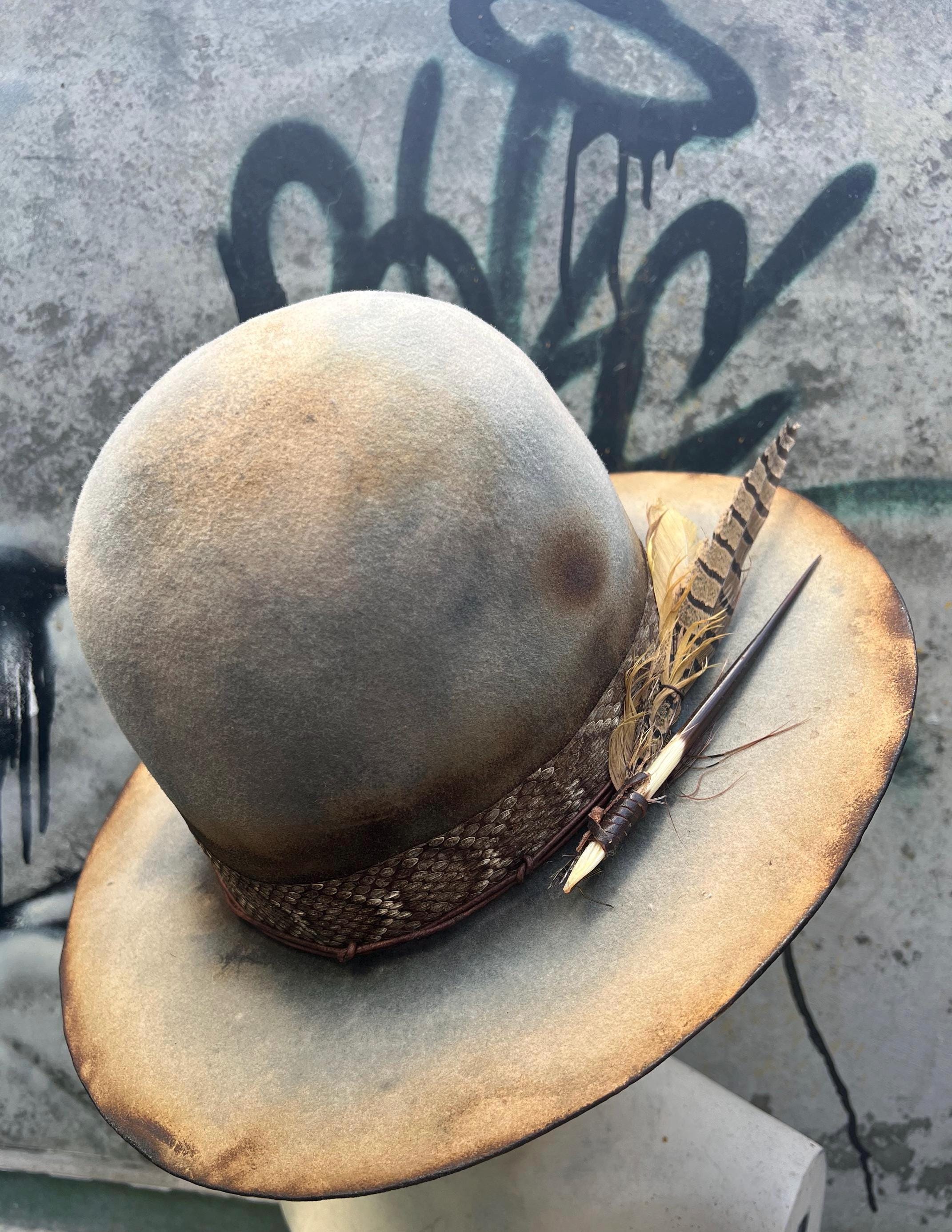 RAMBLE ON Custom Redesigned Dynafelt Open Crown Hat Open Crown Distressed Hat - Etsy main image 2