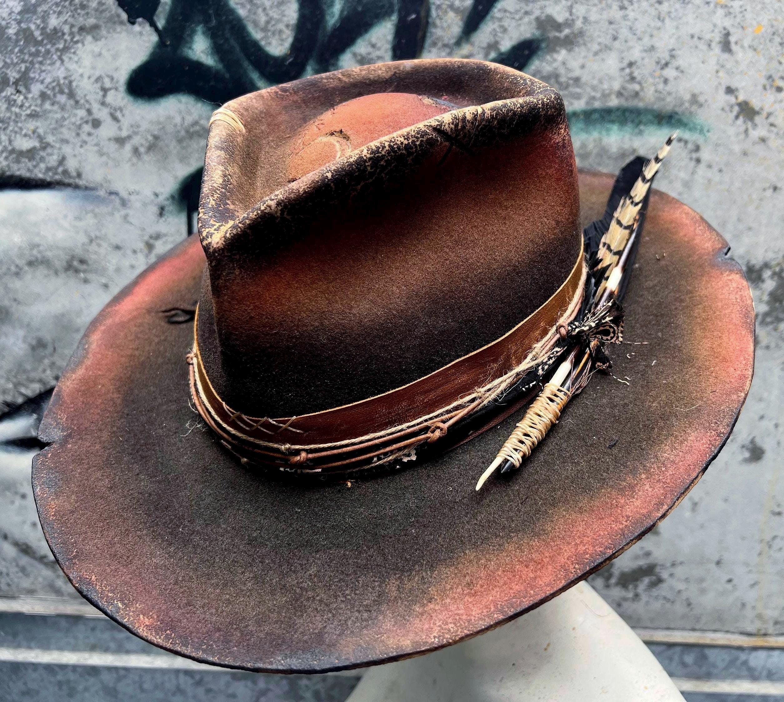 PURPLE HAZE Small Custom Dyed Distressed Vintage Resistol Hat Lavender purple mushroom burned suede wide brim rancher hat  main image 4