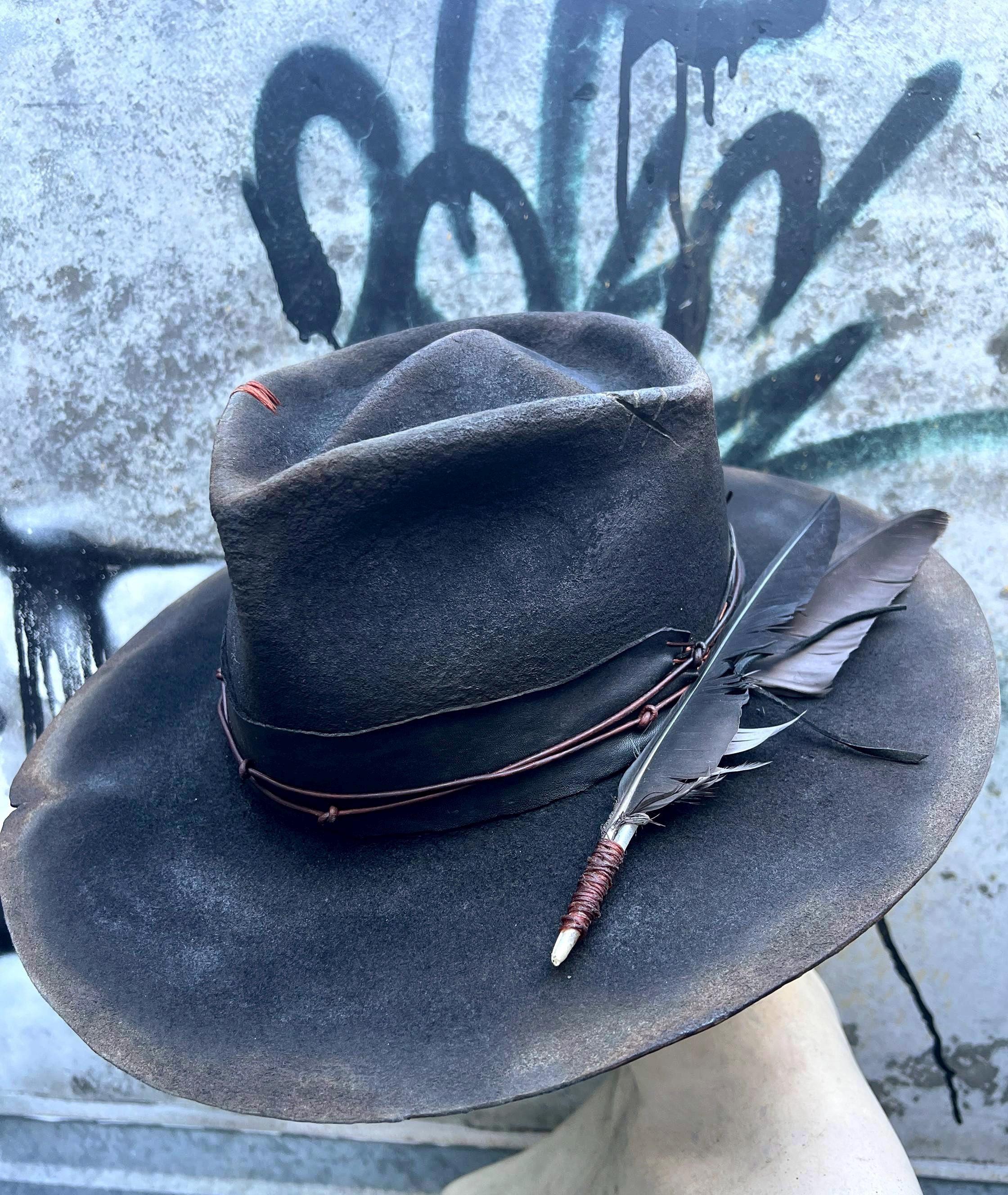 GYPSY Custom Upcycled Burned Distressed Open Crown Hat Size 7 Create a Custom Burned Cowboy Style Hat - (The Swoop  main image 3