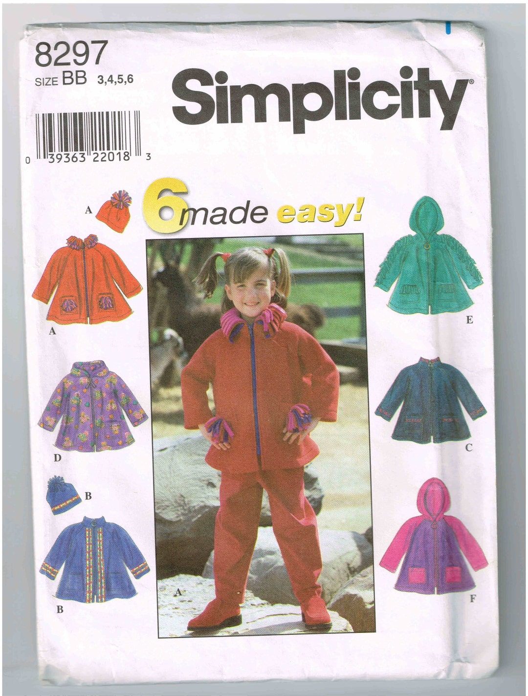 Simplicity #8297 Toddler Jacket and Hat Pattern (sizes 3-6), Uncut ...