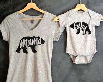 Mama Bear + Baby Bear T-shirt Package, Mama Bear V-Neck T-shirt, Baby Bear Bodysuit, Baby Bear Shirt, Baby shower gift, Mothers day gift