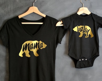 Mama Bear + Baby Bear T-shirt Package, Mama Bear V-Neck T-shirt, Baby Bear Bodysuit, Baby shower gift, Mothers day gift