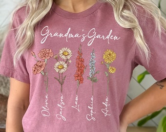 Chemise à fleurs pour le mois de naissance des enfants du jardin des grand-mères, cadeau personnalisé pour la fête des mères, cadeau jardin pour les mamans, cadeau pour maman, cadeau pour grand-mère, chemise pour la fête des mères