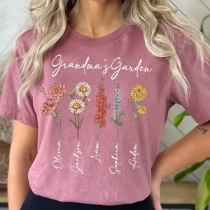 Oma&#39;s tuin kinderen geboorte maand bloemenshirt, gepersonaliseerde Moederdag cadeau, moeders tuin cadeau, cadeau voor moeder oma cadeau, Moederdag shirt