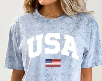 Chemise rétro couleurs confort USA, t-shirt 4 juillet, t-shirt Amérique quatrième, chemise femme 4 juillet, chemise patriotique drapeau de l'Amérique, chemises USA