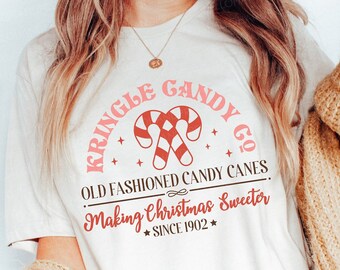 Kringle Candy Co Sweatshirt, Christmas Crewneck T-Shirt, Holiday Shirt for Women, Cute Kids Christmas Shirts, Retro Christmas Sweatshirts