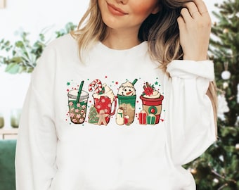 Christmas and Coffee Sweatshirt, Coffee Lover sweatshirts, Holiday Shirt for Women, Cute Kids Christmas Shirts, Retro Christmas sweatshirt