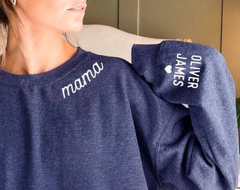 Sudadera personalizada para mamá con los nombres de tu hija e hijo en la manga, regalo para el Día de la Madre, camiseta personalizada para mamá, regalo bonito para mamá.