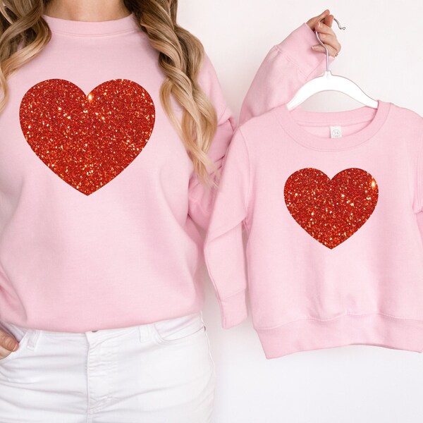 Glitter Heart Sweatshirt, Matching Valentines Day Mommy and Me Outfits, Toddler Girl Valentines Day T Shirts, Cute Baby Valentine Shirt, Tee