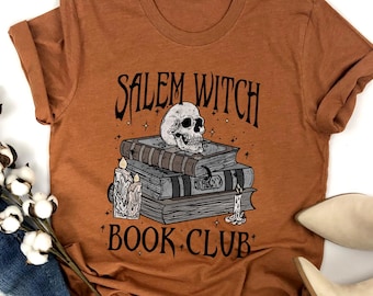 Salem Witch Book Club Shirt: Funny Halloween Skull Crewneck T-Shirt