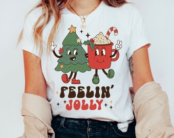 Christmas Shirt, Feelin' Jolly, Retro Christmas Tee, Trendy Holiday Shirt for Women, Christmas Graphic Tshirt, Cute Kids Christmas Shirts