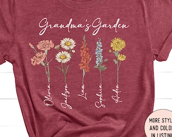 Maglietta "Giardino della Nonna", Regalo per la Nonna, Fiori del Mese di Compleanno, Regali Personalizzati per la Nonna, Regalo per la Festa della Mamma per la Nonna, Felpa per la Nonna